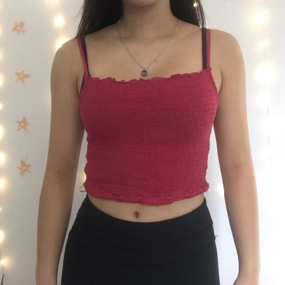 Red smocked tank